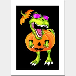 Halloween T Rex Dinosaur Pumpkin Funny Gift For Men Women Posters and Art